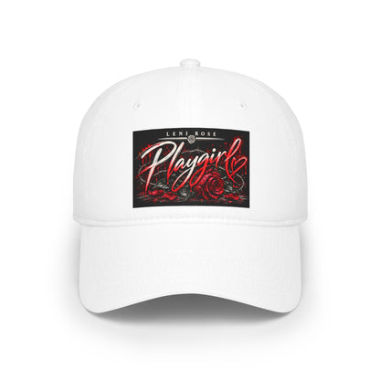 Playgirl Red Baseball Cap — Low Profile Hat with Rose Graphic