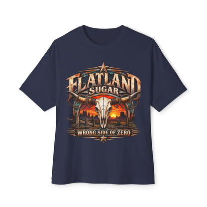Flatland Sugar Graphic Tee — 'Wrong Side of Zero' Western Skull Sunset T-Shirt