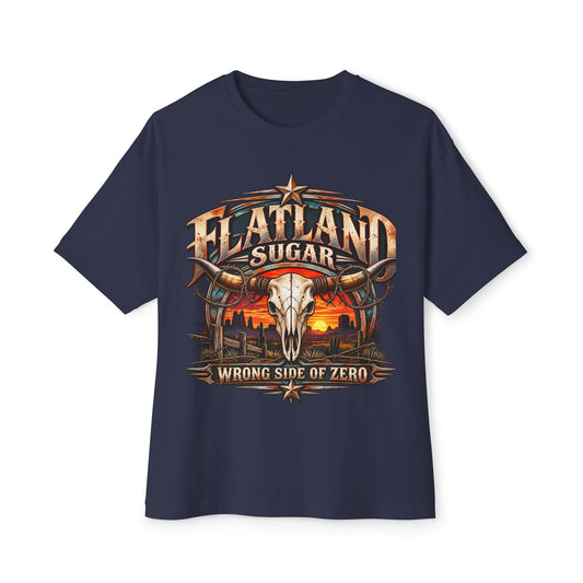Flatland Sugar Graphic Tee — 'Wrong Side of Zero' Western Skull Sunset T-Shirt