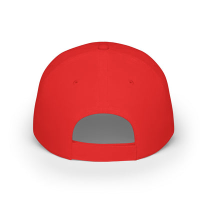 Playgirl Red Baseball Cap — Low Profile Hat with Rose Graphic