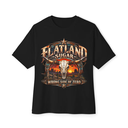 Flatland Sugar Graphic Tee — 'Wrong Side of Zero' Western Skull Sunset T-Shirt
