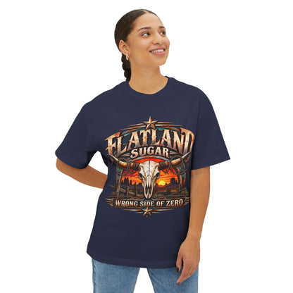 Flatland Sugar Graphic Tee — 'Wrong Side of Zero' Western Skull Sunset T-Shirt