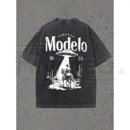 Modelo UFO Cowboy Vintage Washed T-Shirt – 230g Heavyweight Retro Streetwear