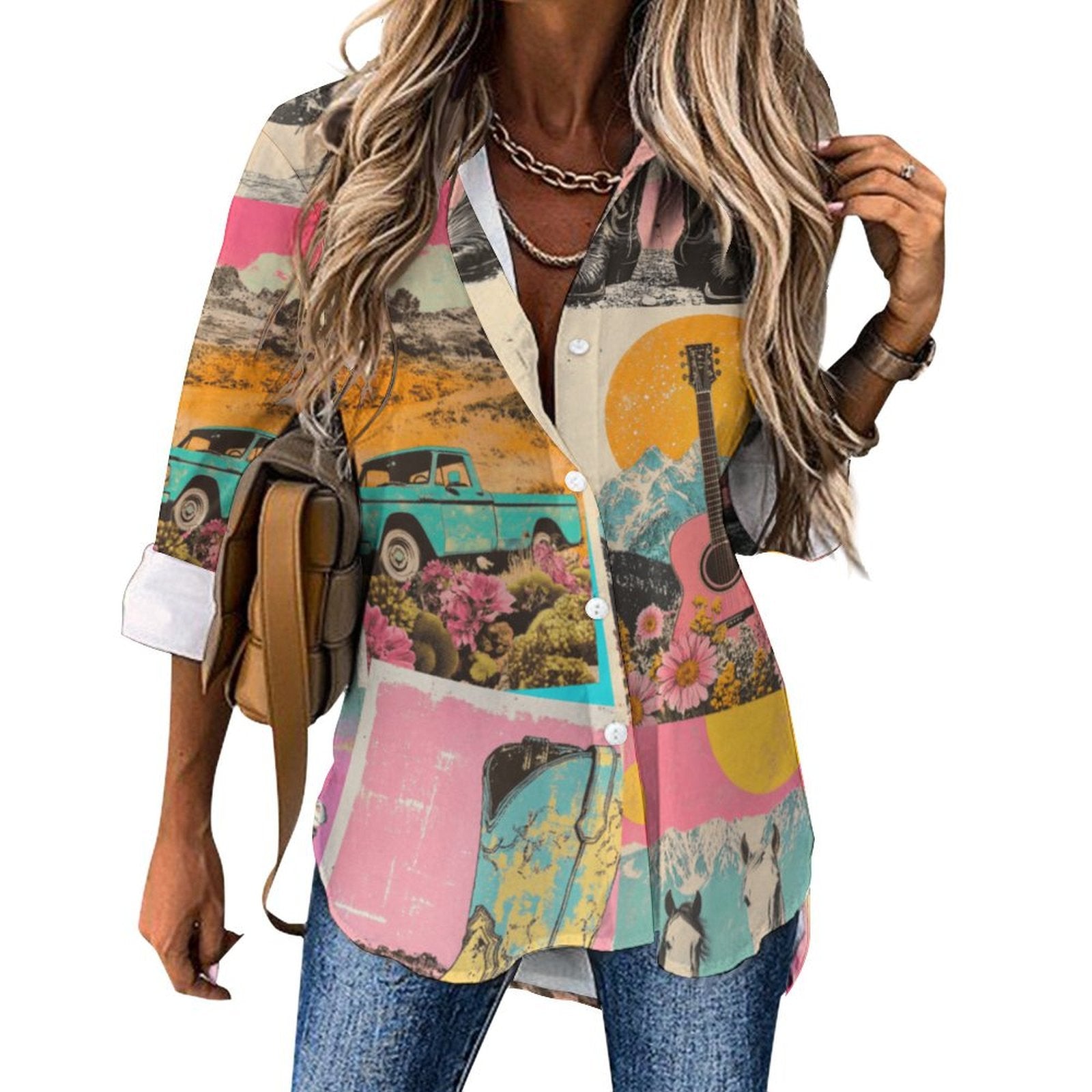 Pop Western Wanted Collage Button Up Shirt