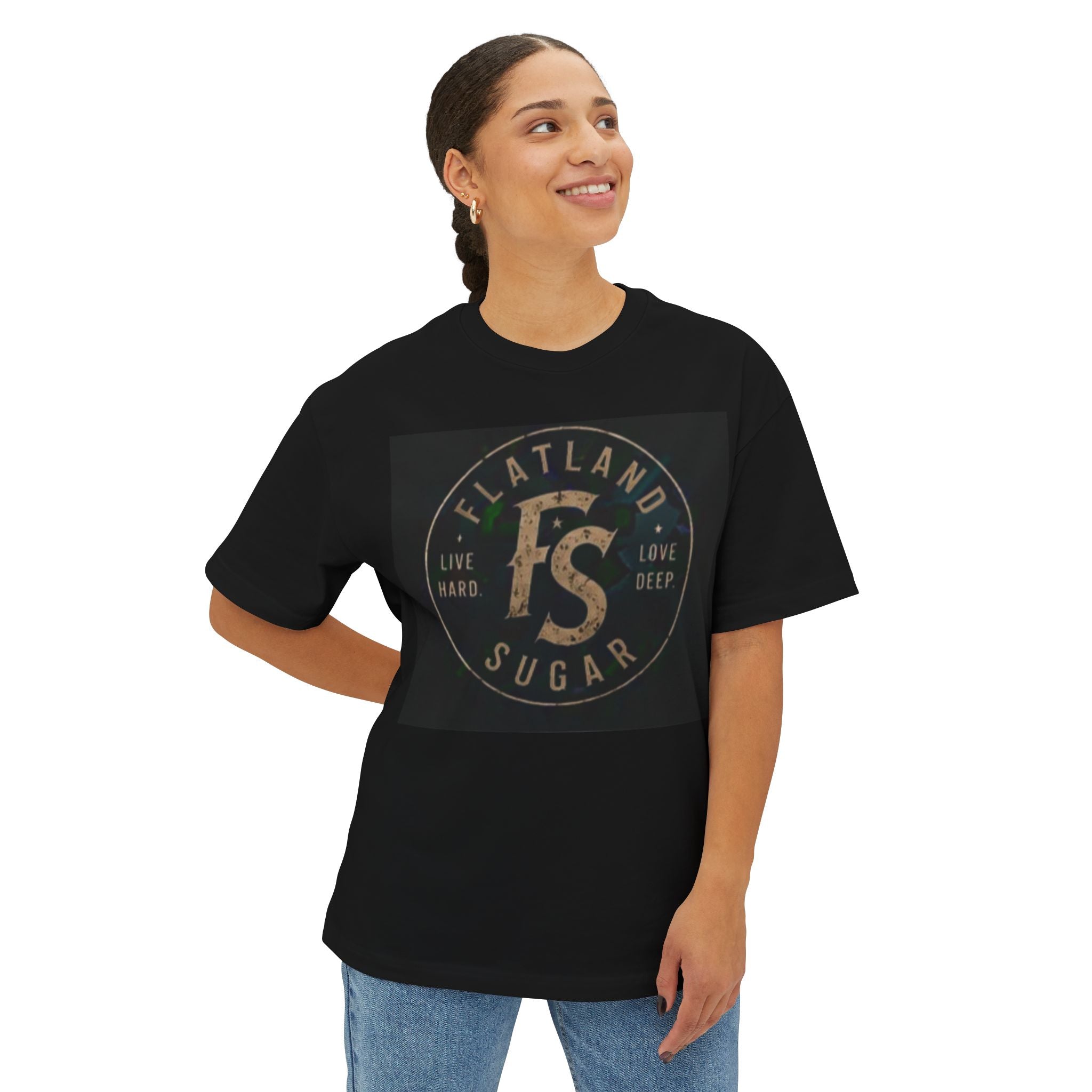 Flatland Sugar Vintage Logo Tee — Retro 'Live Hard Love Deep' Graphic T‑Shirt