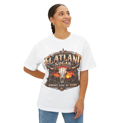 Flatland Sugar Graphic Tee — 'Wrong Side of Zero' Western Skull Sunset T-Shirt