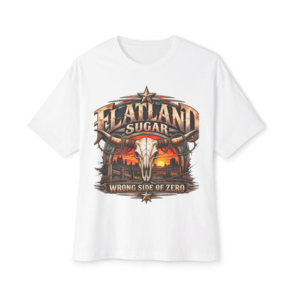 Flatland Sugar Graphic Tee — 'Wrong Side of Zero' Western Skull Sunset T-Shirt