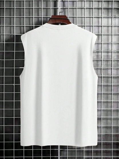 Retro Graphic Knit Tank Top – Pure Cotton Loose Fit Summer Streetwear