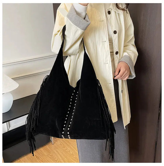 Flatland Sugar Retro Western Fringe Tote Bag – Rivet Shoulder Carryall