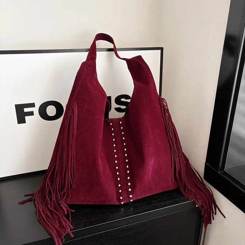 Flatland Sugar Retro Western Fringe Tote Bag – Rivet Shoulder Carryall