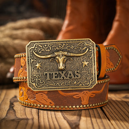 Flatland Sugar Western Cowboy Belt with Buckle – Embossed Rivet Streetwear