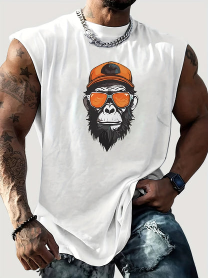 Retro Graphic Knit Tank Top – Pure Cotton Loose Fit Summer Streetwear