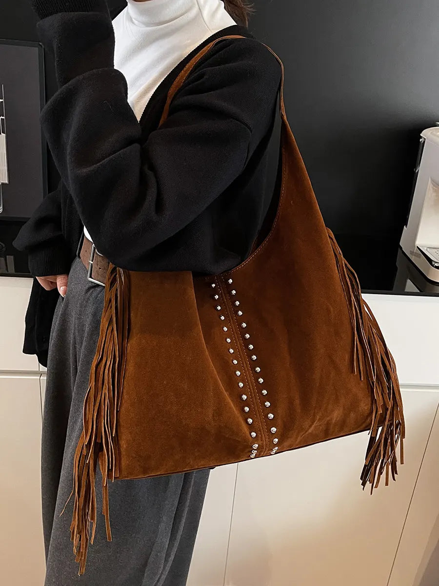 Flatland Sugar Retro Western Fringe Tote Bag – Rivet Shoulder Carryall