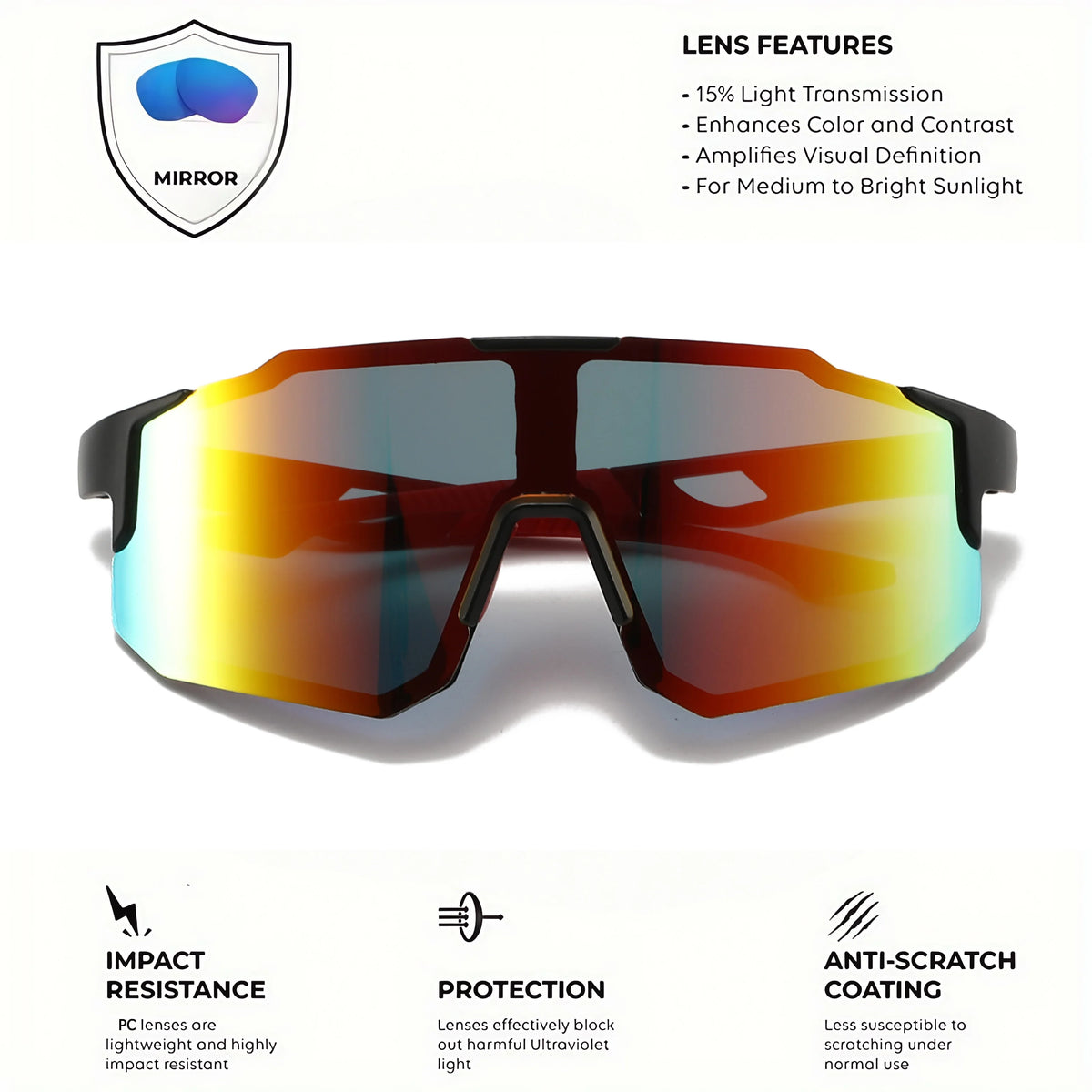 Oversized Colorful Sports Sunglasses - Wraparound Design, UV400 Unisex Comfort Fit for Cycling, Hiking & Outdoor