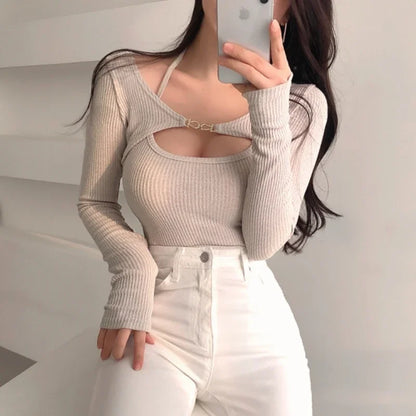 Women's 2-Piece Matching Knit Set – Cropped Cardigan & Slim-Fit Tank Top