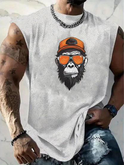 Retro Graphic Knit Tank Top – Pure Cotton Loose Fit Summer Streetwear