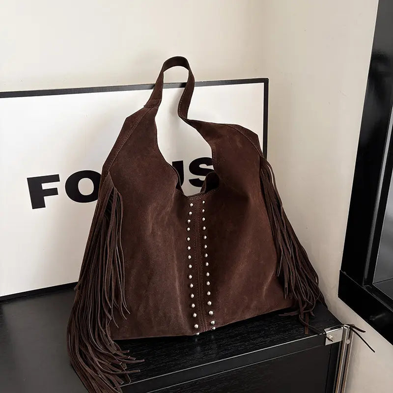 Flatland Sugar Retro Western Fringe Tote Bag – Rivet Shoulder Carryall