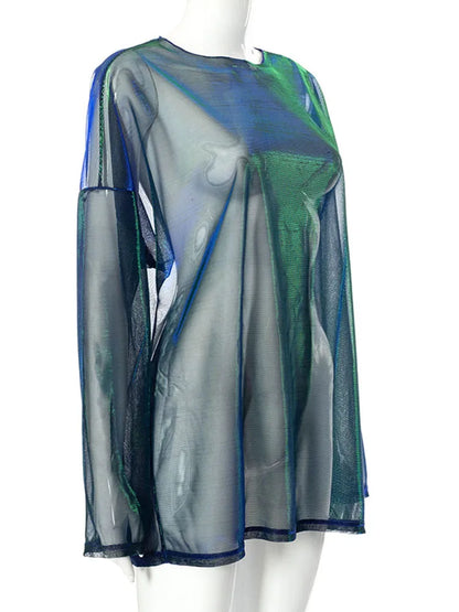 Women's See-Through Long Sleeve Top – Sheer Mesh Y2K Aesthetic Clubwear