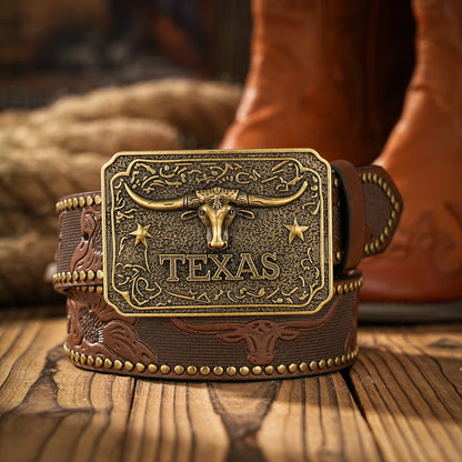 Flatland Sugar Western Cowboy Belt with Buckle – Embossed Rivet Streetwear