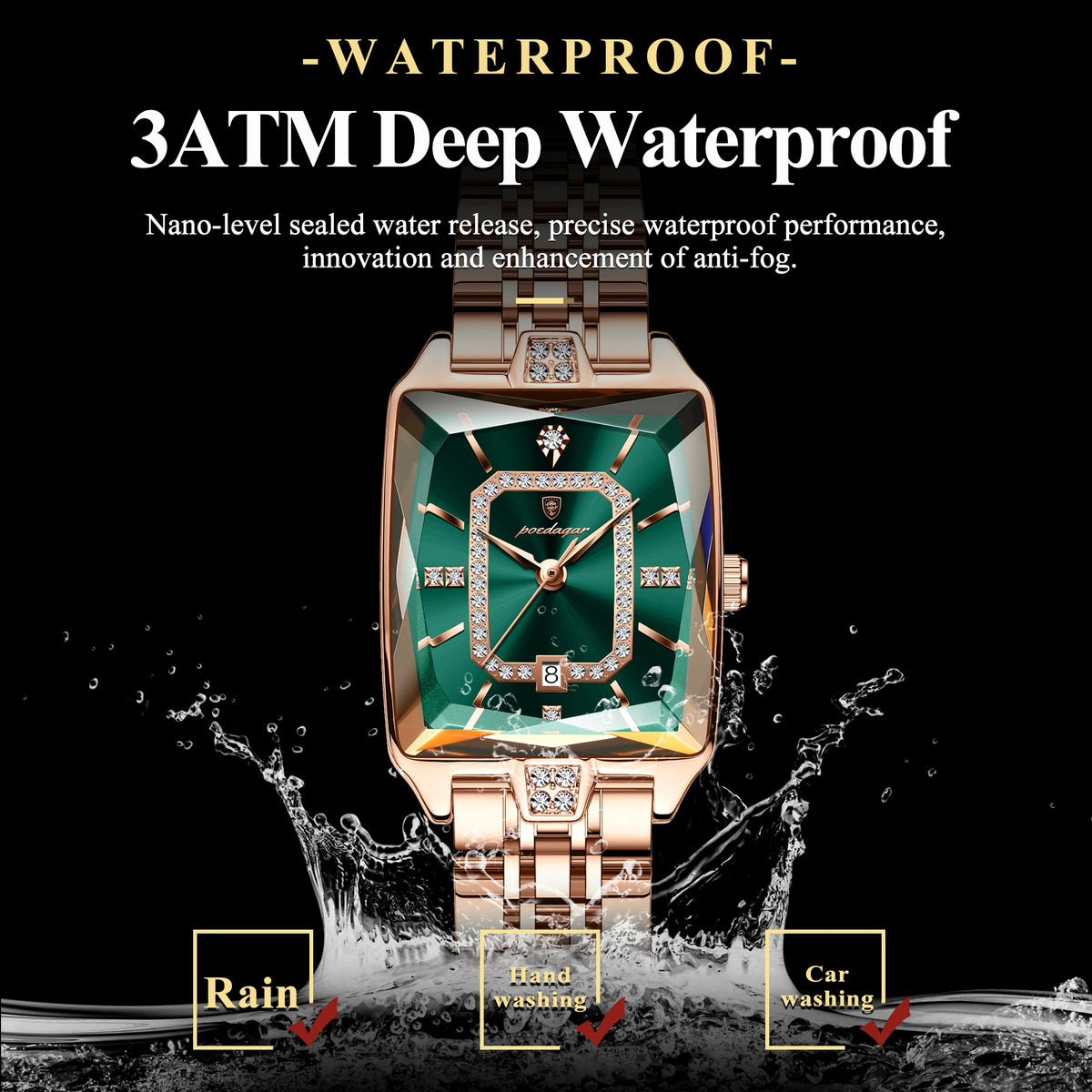 Elegant Waterproof Rectangle Wristwatch – Luxury Stainless Steel Quartz Dress Watch