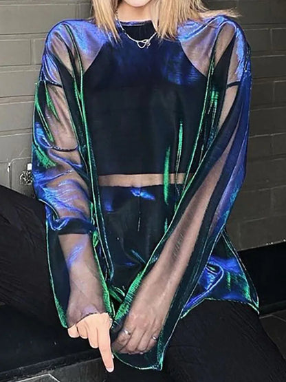 Women's See-Through Long Sleeve Top – Sheer Mesh Y2K Aesthetic Clubwear