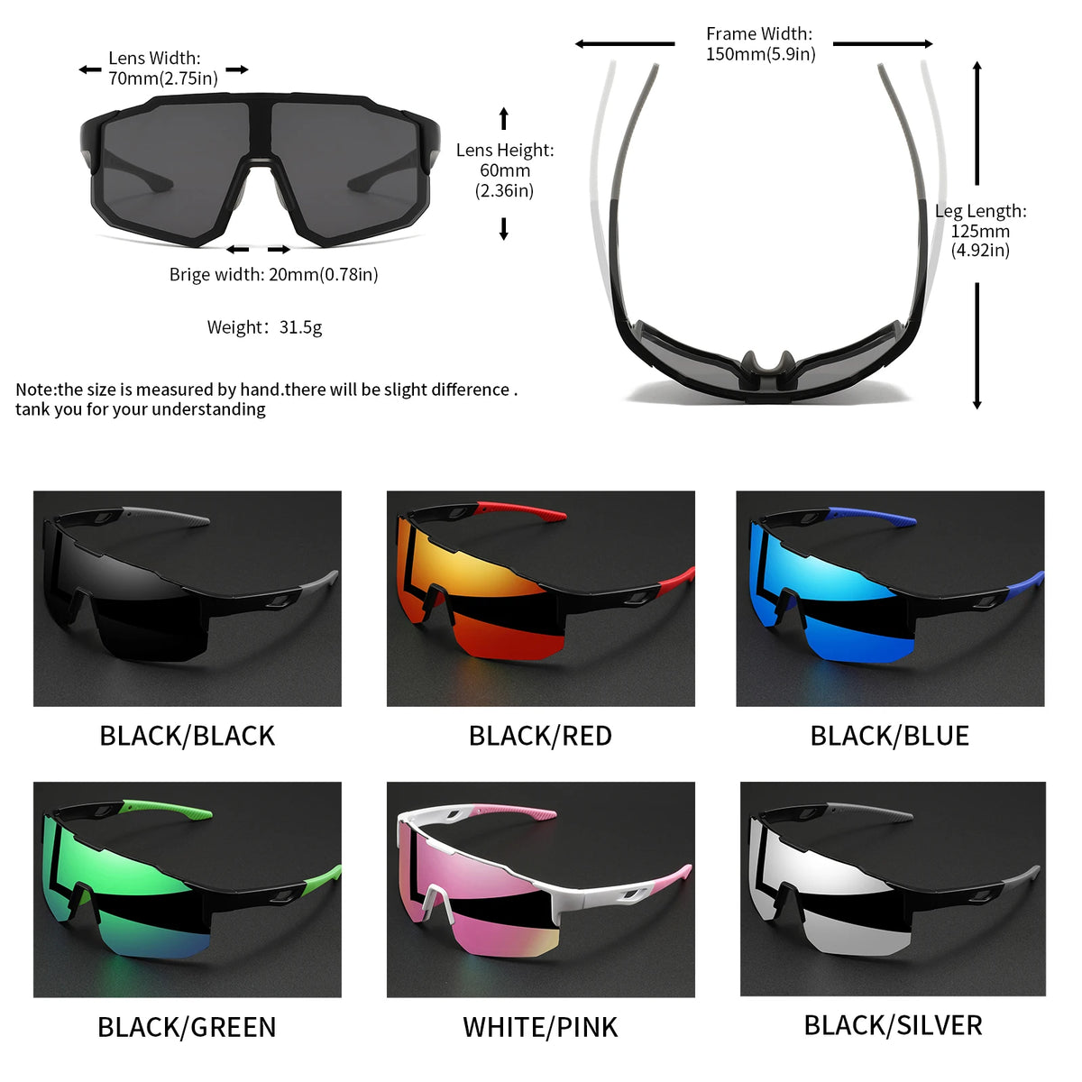 Oversized Colorful Sports Sunglasses - Wraparound Design, UV400 Unisex Comfort Fit for Cycling, Hiking & Outdoor