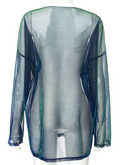 Women's See-Through Long Sleeve Top – Sheer Mesh Y2K Aesthetic Clubwear