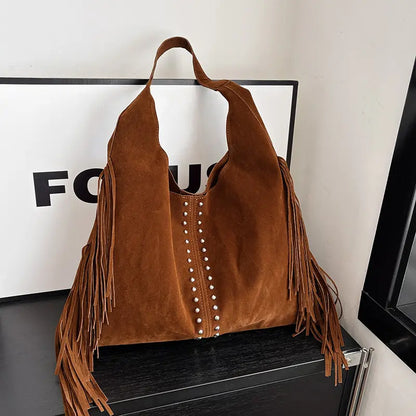 Flatland Sugar Retro Western Fringe Tote Bag – Rivet Shoulder Carryall