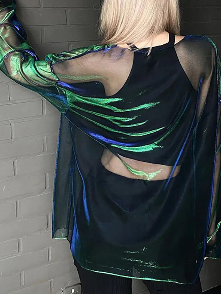 Women's See-Through Long Sleeve Top – Sheer Mesh Y2K Aesthetic Clubwear