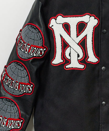 Scarface Vegan Leather Chenille Patched Varsity Jacket